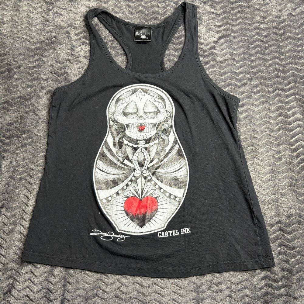 Cartel Ink Sacred Heart Doll Punk Tattoo Racer Back Womens Tank T Shirt Size L
